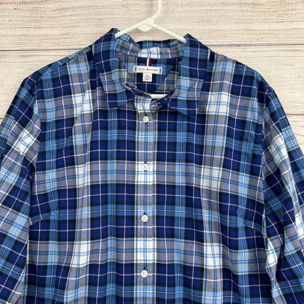 Tommy Hilfiger Plaid Long Sleeve Button Down Shirt Mens XXL Blue Gray NEW